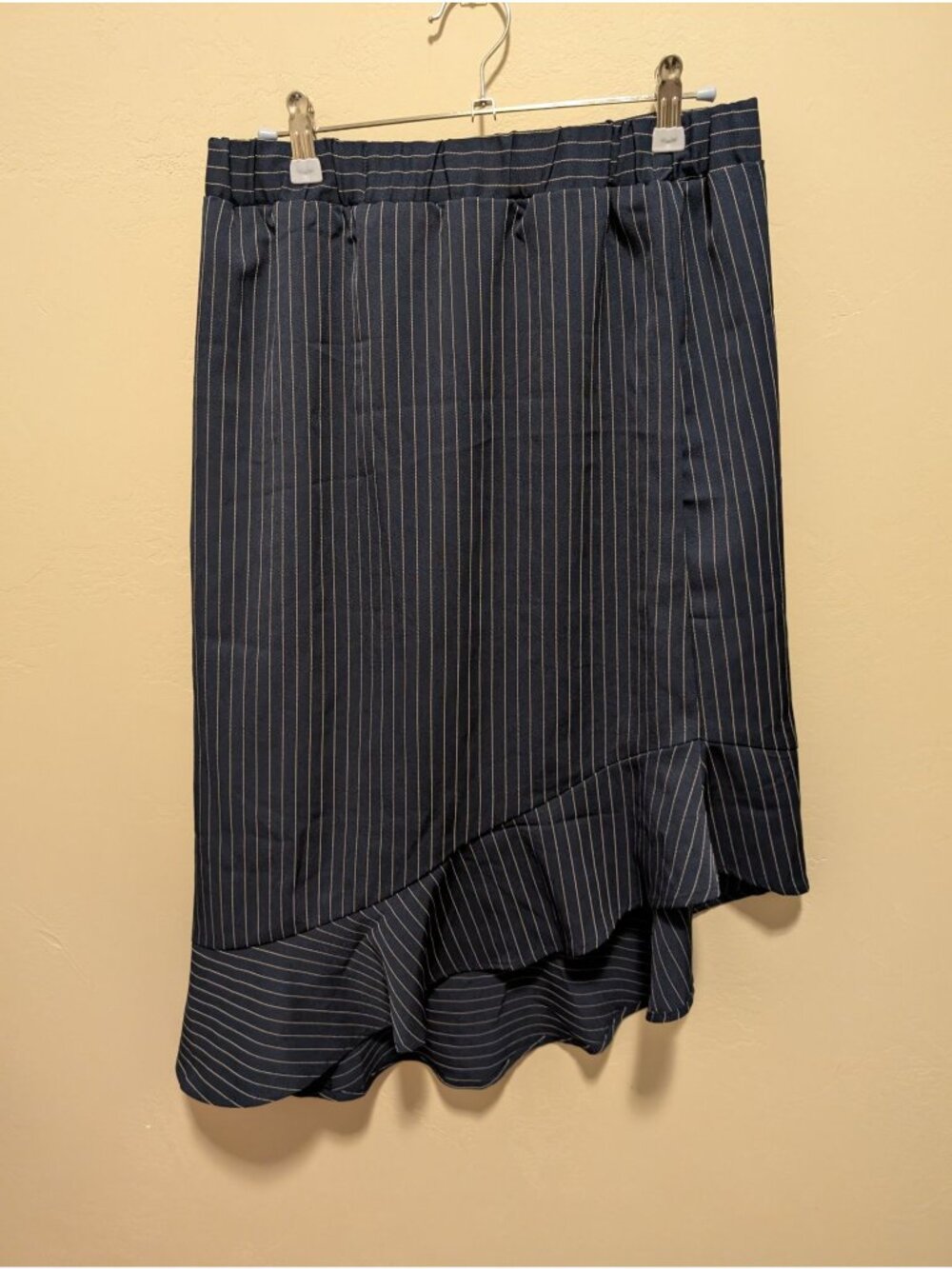 Umgee Asymmetrical Hem Pinstripe Skirt L